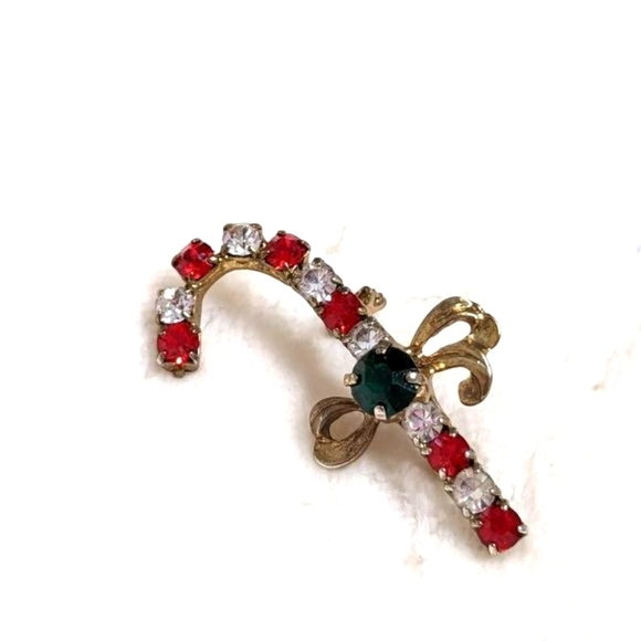 Vintage 1950's Christmas Candy Cane Rhinestone Brooche - Picture 5 of 6